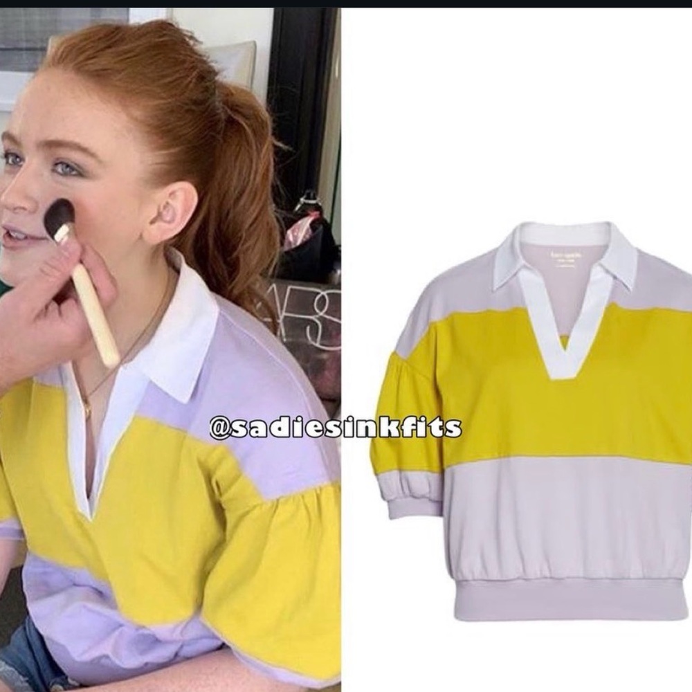 Kate Spade Yellow and Lavender Blocked Polo Top